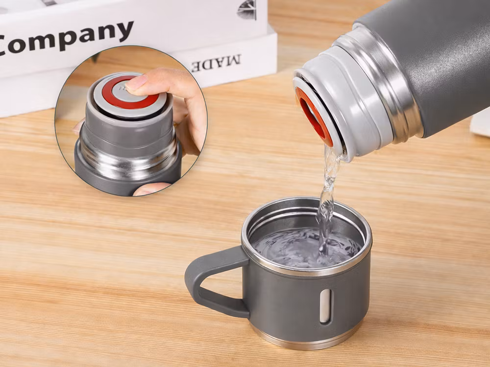 Termos 400 ml med 3 muggar – rostfri termos grå