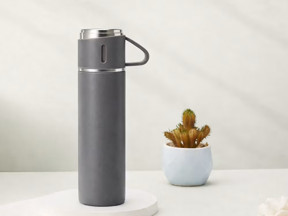 Termos 400 ml med 3 muggar – rostfri termos grå