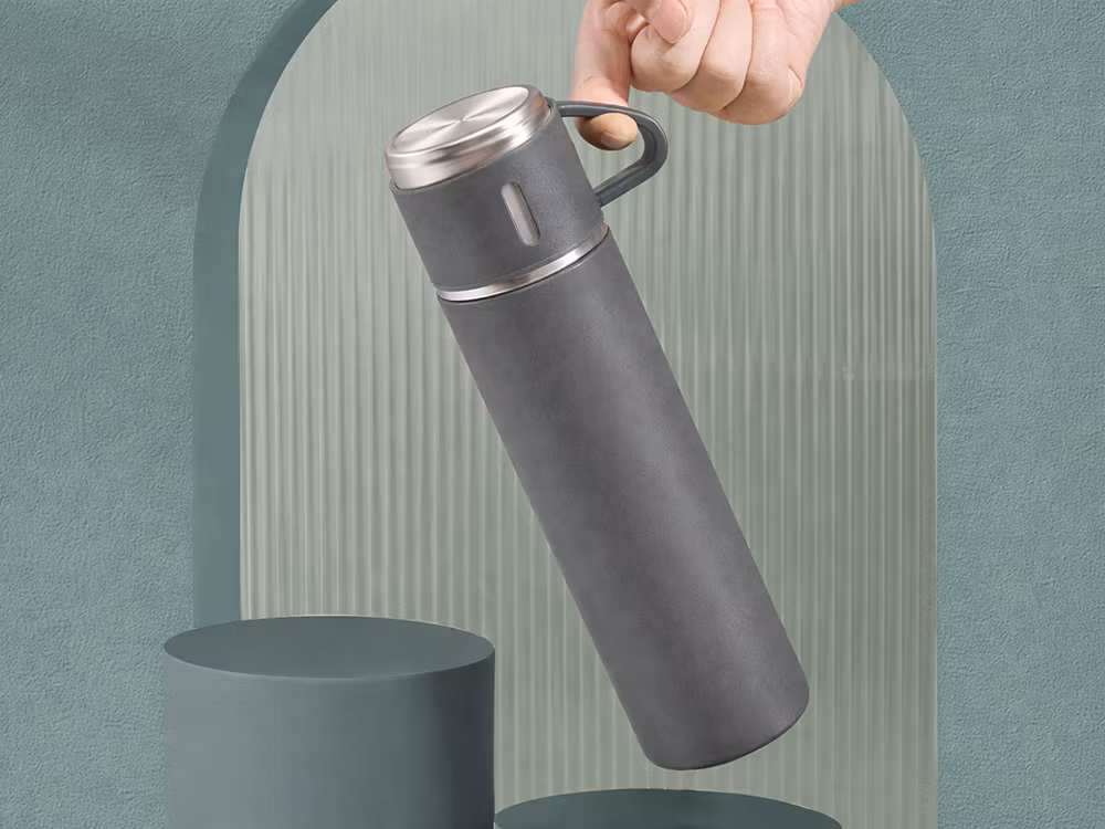 Termos 400 ml med 3 muggar – rostfri termos grå