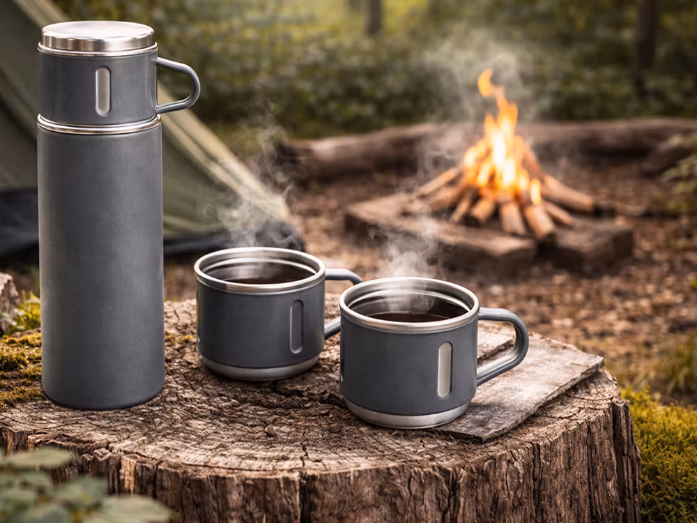 Termos 400 ml med 3 muggar – rostfri termos grå