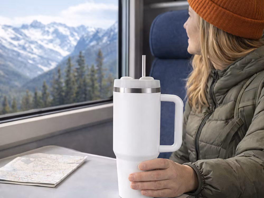 Termosmugg 1,2L med sugrör – stor termos med handtag - vit