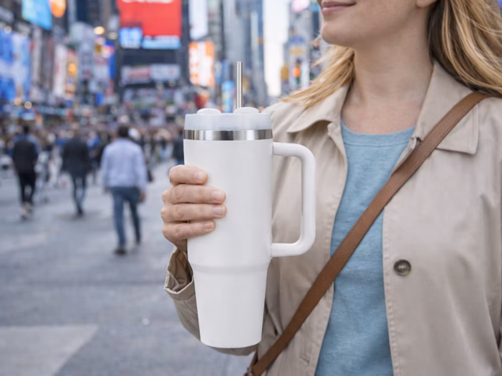 Termosmugg 1,2L med sugrör – stor termos med handtag - vit