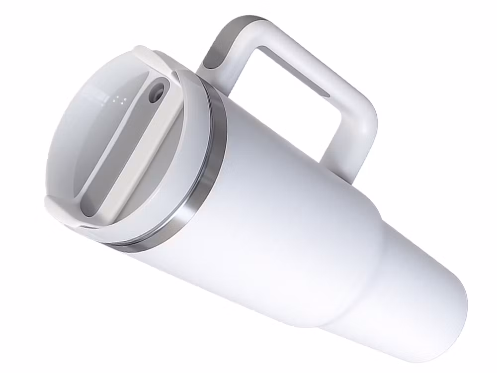 Termosmugg 1,2L med sugrör – stor termos med handtag - vit