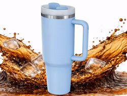 Termokrus 1,2L blå – stor termokande med sugerør og hank