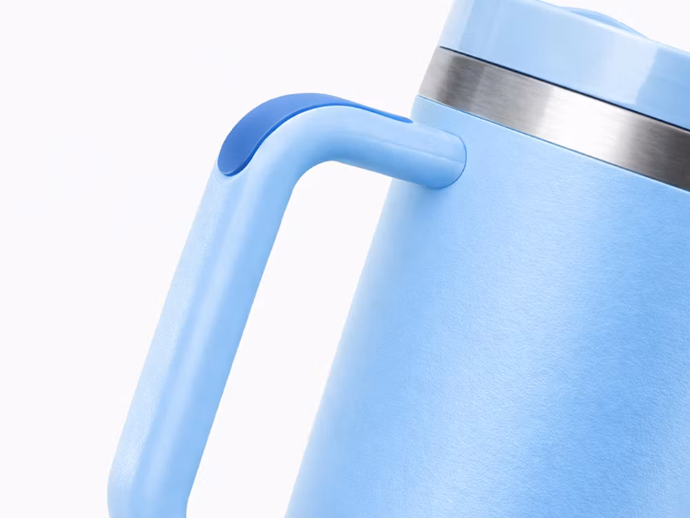 Termosmugg 1,2L blå – stor termos med sugrör & handtag