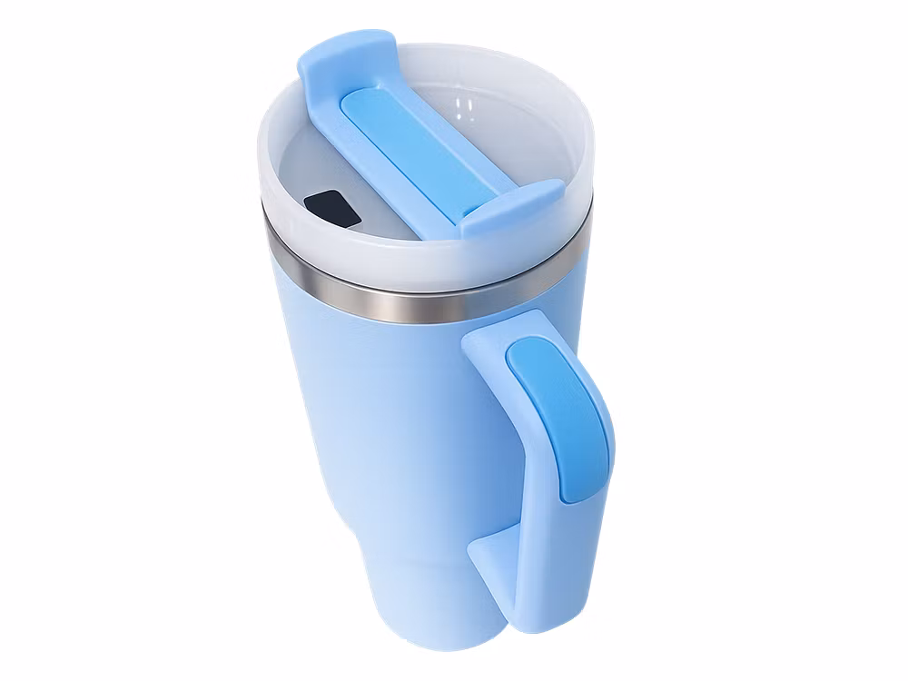 Termosmugg 1,2L blå – stor termos med sugrör & handtag