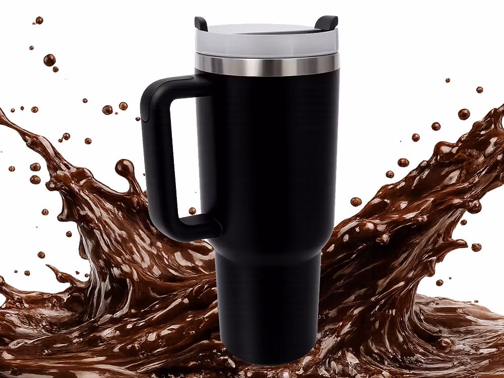 Termosmugg 1,2L svart – stor termos med sugrör & handtag