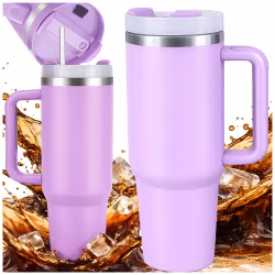 Termosmugg 1,2L lila – stor termos med sugrör & handtag