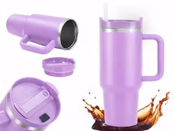 Termosmugg 1,2L lila – stor termos med sugrör & handtag