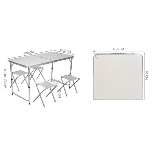 Campingbord med 4 stolar – hopfällbart picknickset