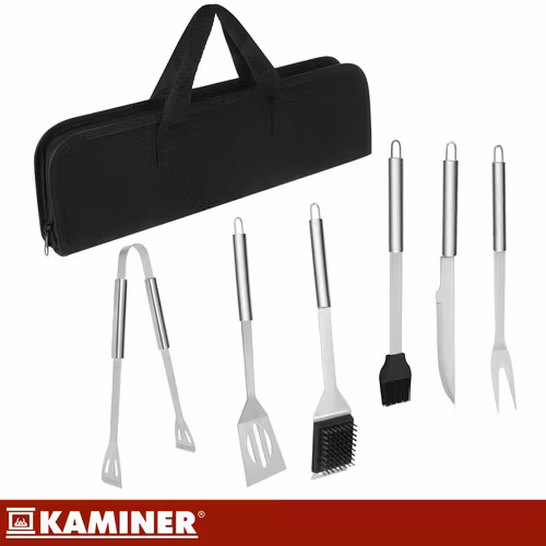 Kaminer grillset 6 delar – rostfritt stål med väska