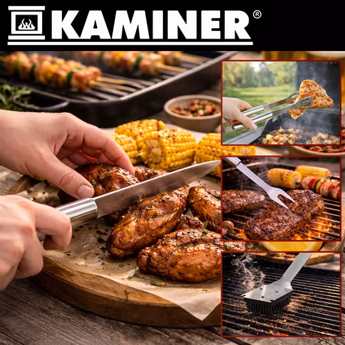 Kaminer grillset 6 delar – rostfritt stål med väska