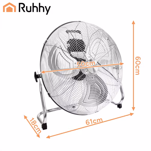 Golvfläkt 50 cm 130W – Ruhhy kraftfull metallfläkt