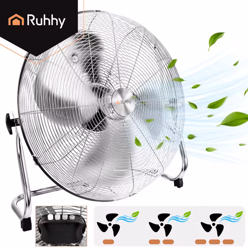 Golvfläkt 50 cm 130W – Ruhhy kraftfull metallfläkt