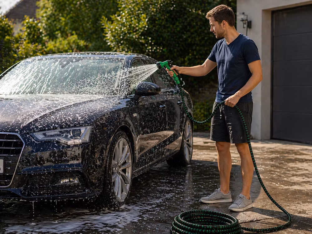 Expanderbar trädgårdsslang 22,5m – flexibel slang med munstycke