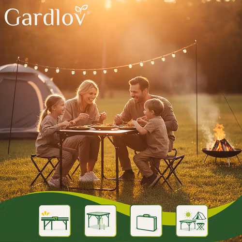 Campingbord med 4 stolar – fällbart set i koffert