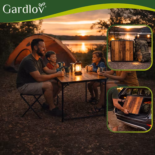Campingbord med 4 stolar – fällbart set i koffert