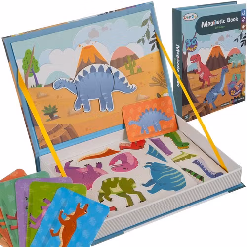 Magnetiskt pussel dinosaurier – 36 magneter + kort