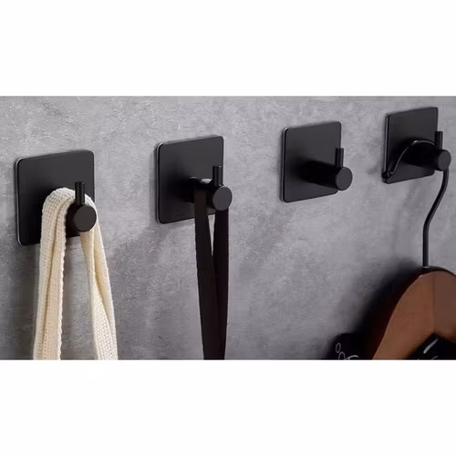 Handdukshängare svart – självhäftande krokar badrum 4-pack