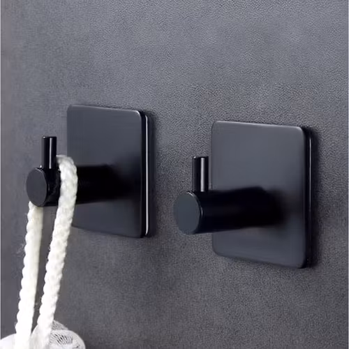 Handdukshängare svart – självhäftande krokar badrum 4-pack