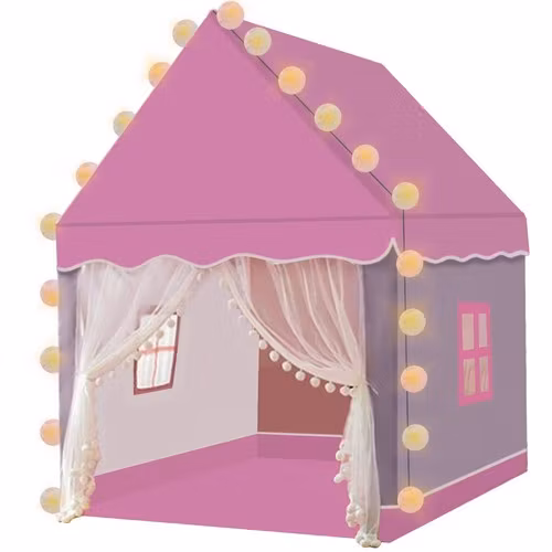 Barntält med LED – lektält barn hus rosa