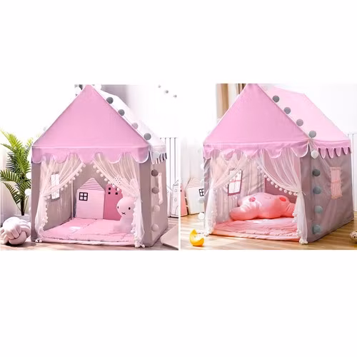 Barntält med LED – lektält barn hus rosa