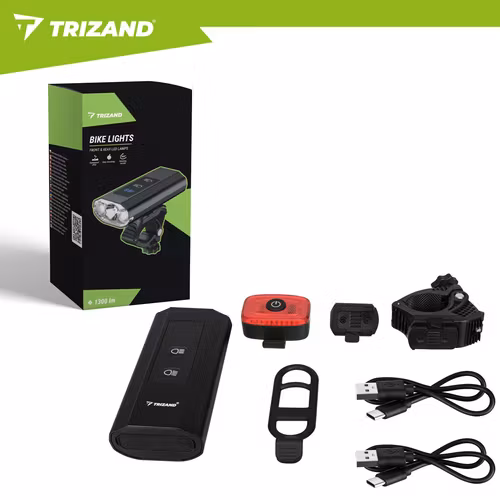 LED cykellampa 1300 lm USB-C med baklampa och powerbank