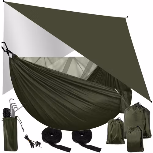 Campinghängmatta för 2 personer med myggnät och tarp
