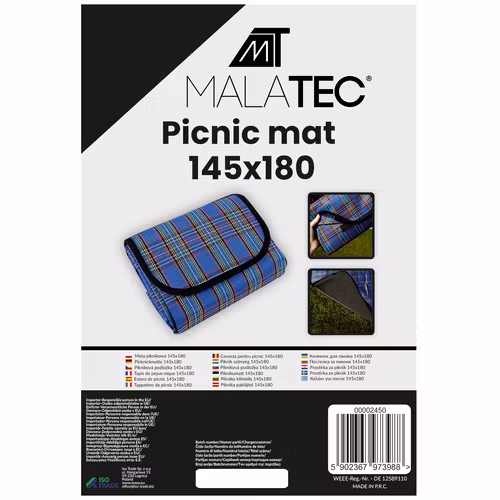 Waterproof picnic blanket blue 145x180 cm - foldable beach blanket