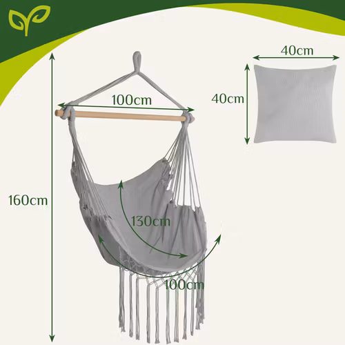 Brazilian Hanging Chair Grey with Cushions – Gardlov 120 kg