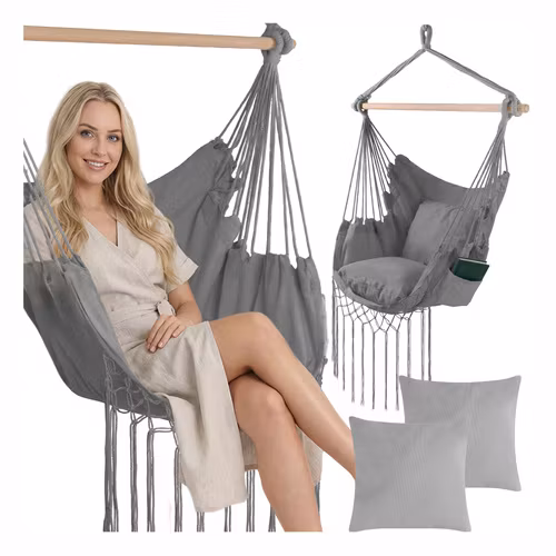 Brazilian Hanging Chair Grey with Cushions – Gardlov 120 kg