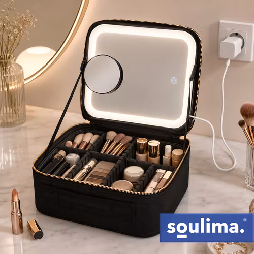 XL Sminkväska med LED-spegel – Soulima Kosmetikorganisatör