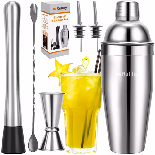 RUHHY Bartenderset 6-i-1 – Cocktailset med Shaker 700 ml