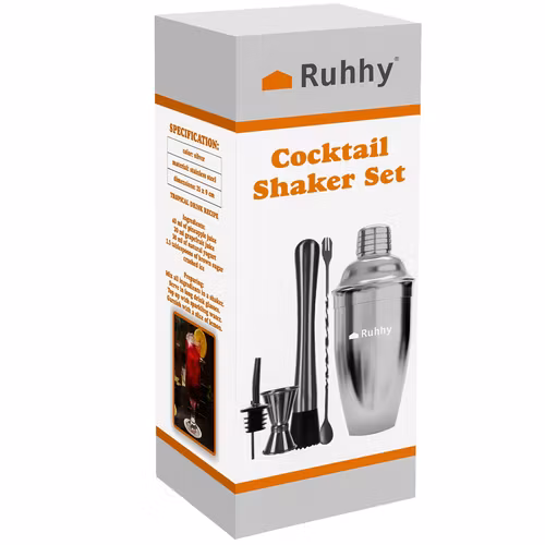 RUHHY Bartenderset 6-i-1 – Cocktailset med Shaker 700 ml