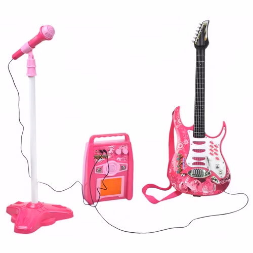 Barngitarr med Förstärkare & Mikrofon – Rosa Musikset