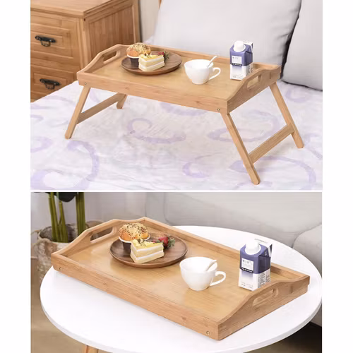 Hopfällbart Bambubord för Sängen – Laptopbord & Frukostbricka