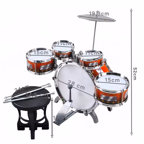 Trumset för Barn – 5 Trummor, Cymbal & Pall