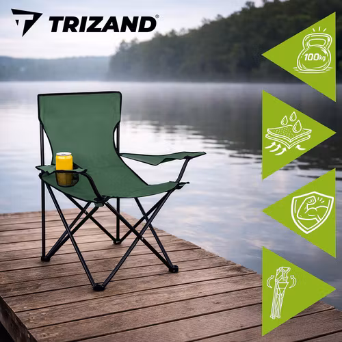 Hopfällbar Fiskestol TRIZAND Grön – Campingstol med Mugghållare