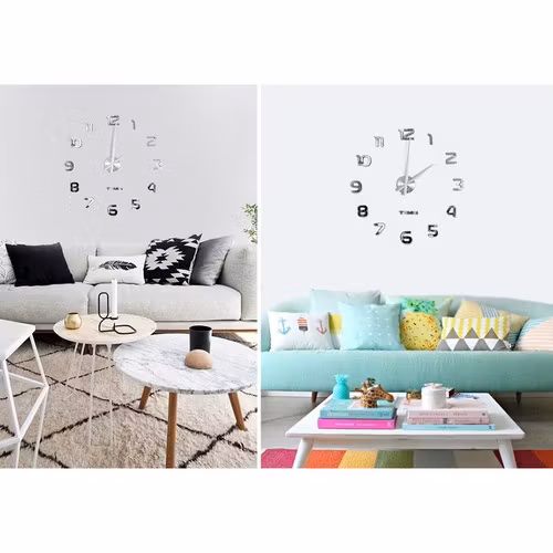 DIY väggklocka 60–130 cm – Silver 3D spegeleffekt