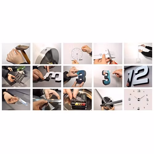 DIY väggklocka 60–130 cm – Silver 3D spegeleffekt