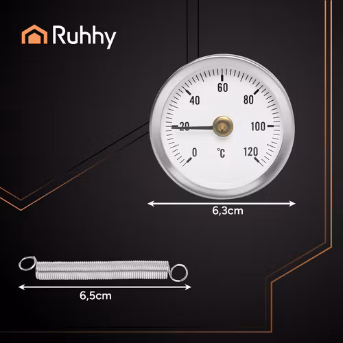 RUHHY bimetallisk termometer 0–120 °C – rørtermometer med fjeder