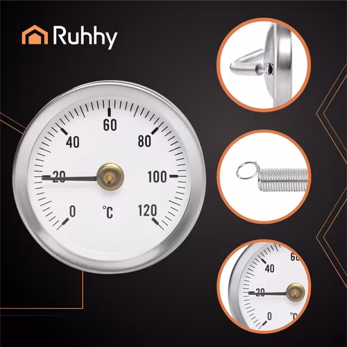 RUHHY bimetallisk termometer 0–120 °C – rørtermometer med fjeder