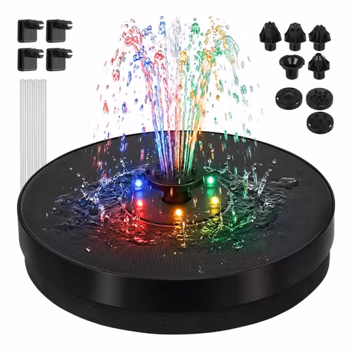 Floating solar fountain for pool and pond – RGB LED, 7 nozzles