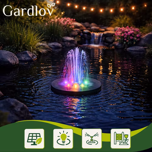 Floating solar fountain for pool and pond – RGB LED, 7 nozzles