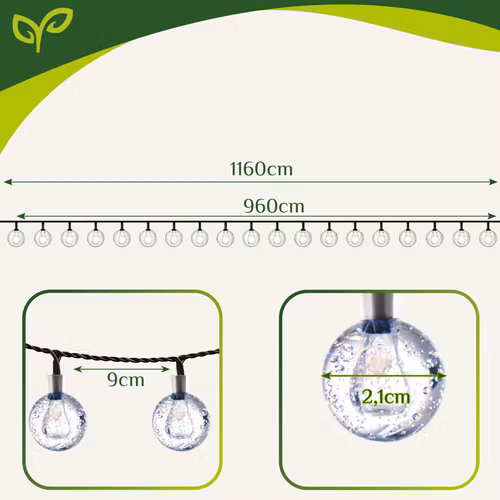 Solcellekabelslynge 100 LED-kuler – varmhvit hagebelysning
