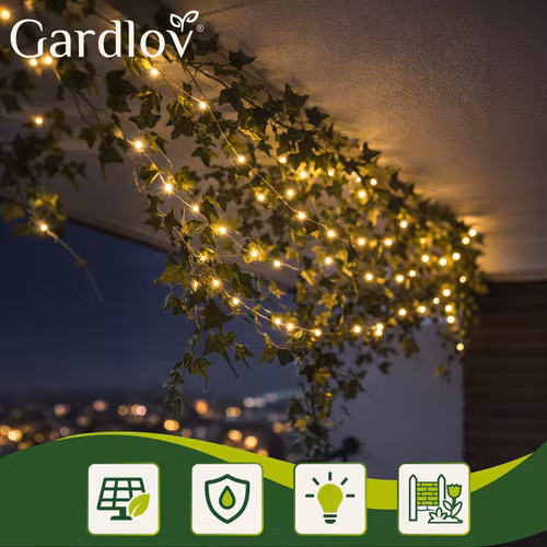 Solcelle-sløjfe 15 m med 150 LED'er - Gardlov varm hvid IP44