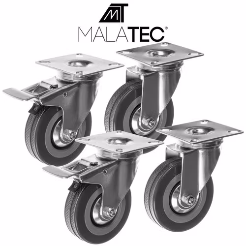 Hjul 75 mm 4-pak med bremse – MALATEC, 220 kg