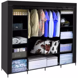 Tyg-garderob 170 × 170 cm – RUHHY hopfällbar med 14 hyllor