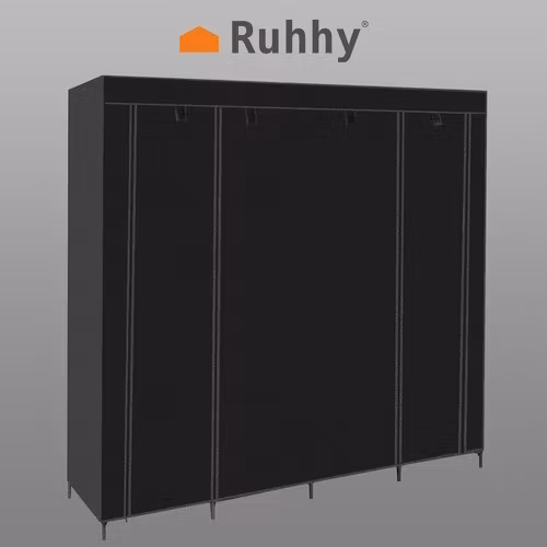 Tyg-garderob 170 × 170 cm – RUHHY hopfällbar med 14 hyllor