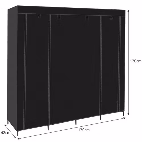 Tyg-garderob 170 × 170 cm – RUHHY hopfällbar med 14 hyllor